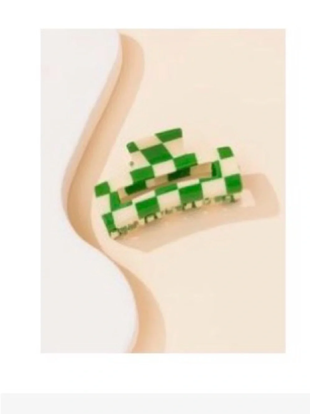 Green and White Checkered Hair Clip